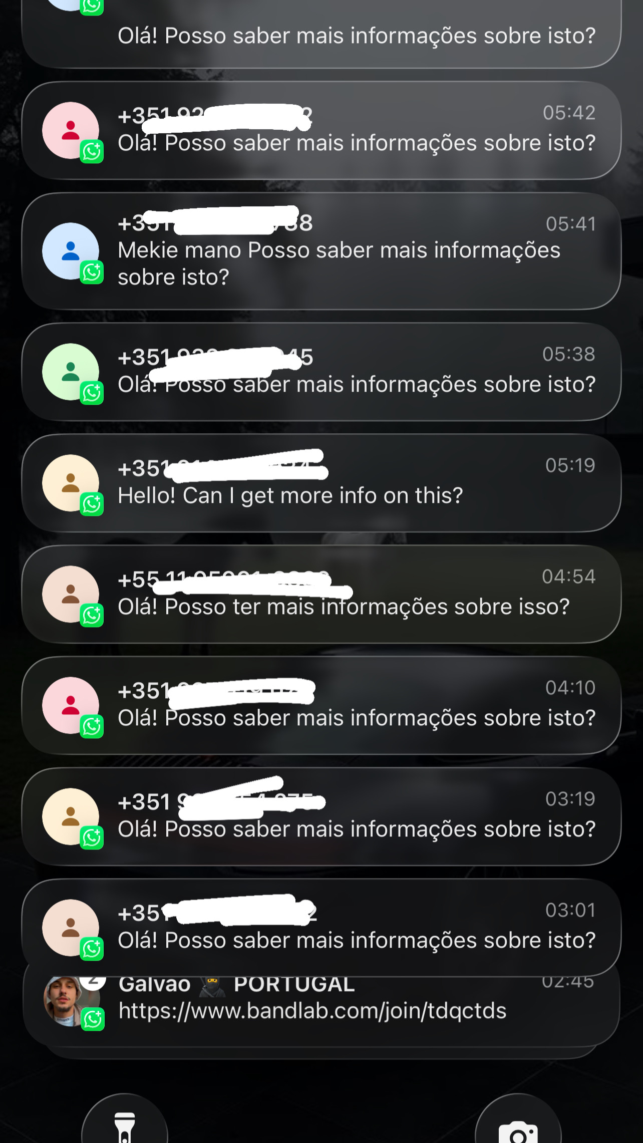 Captura de tela de conversa no WhatsApp com um lead interessado