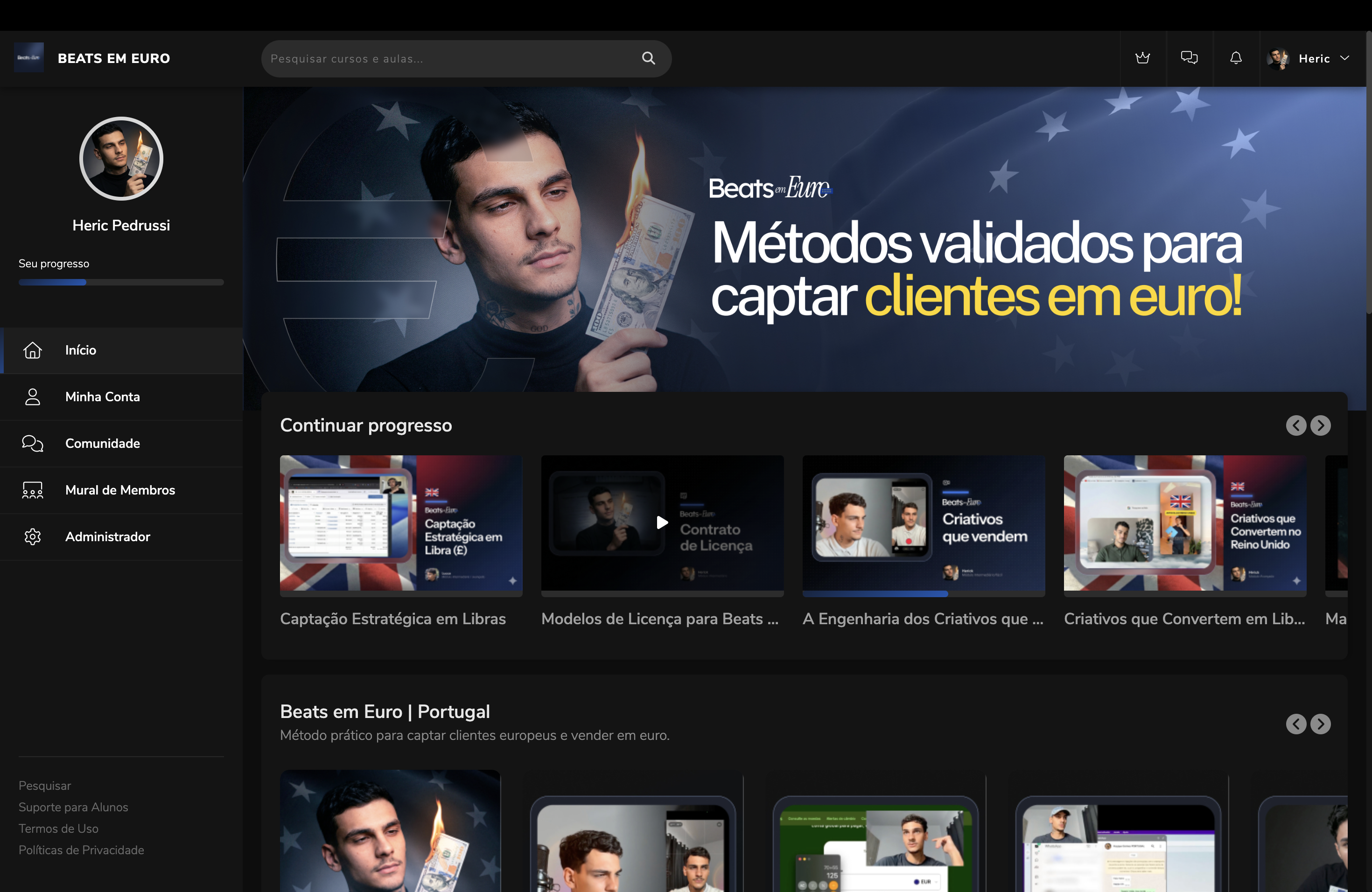 Prévia da área de membros do Beats em Euro